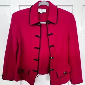 ST. JOHN Women's Red Santana Knit Sweater Jacket Military Style Gold Buttons